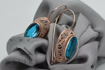 Rosa rosa 14k 585 pendientes de oro aquamarine vec023 Estilo soviético ruso vintage