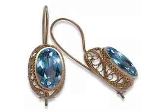 Rose pink 14k 585 gold aquamarine earrings vec023 Vintage Russian Soviet style