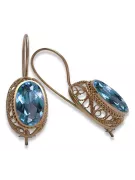 Rose pink 14k 585 gold aquamarine earrings vec023 Vintage Russian Soviet style