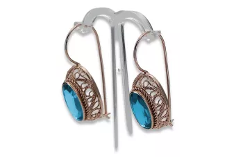 Серьги из розового золота 14 карат с аквамарином vec023, винтажный русский советский стиль