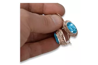 Rosa rosa 14k 585 pendientes de oro aquamarine vec023 Estilo soviético ruso vintage