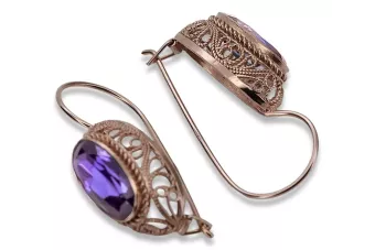 Kolczyki z różowego czerwonego 14k złota 585 z aleksandrytem vec023 Vintage