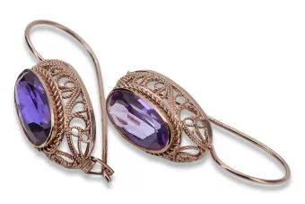 Kolczyki z różowego czerwonego 14k złota 585 z aleksandrytem vec023 Vintage