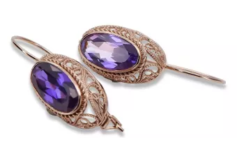 Kolczyki z różowego czerwonego 14k złota 585 z aleksandrytem vec023 Vintage