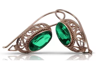 Винтажные серьги из розового золота 14k с изумрудом