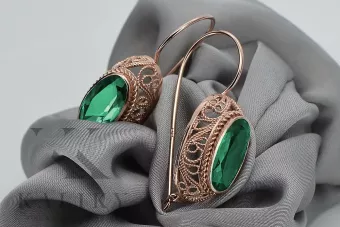 Cercei Vintage din Aur Roz 14k cu Smarald