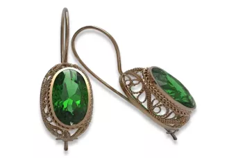 Cercei Vintage din Aur Roz 14k cu Smarald