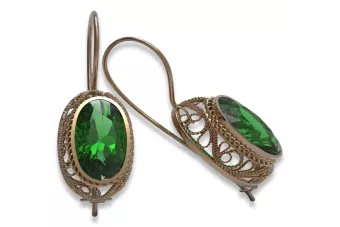 Винтажные серьги из розового золота 14k с изумрудом