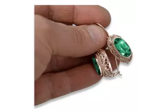 Cercei Vintage din Aur Roz 14k cu Smarald