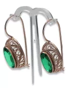 Rose pink 14k 585 gold emerald earrings vec023 Vintage Russian Soviet style