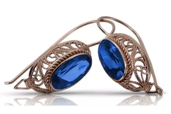 Zlaté náušnice Vintage Sapphire, Pink Gold 14K, Oval 8x15mm | Zlotychlopak.pl