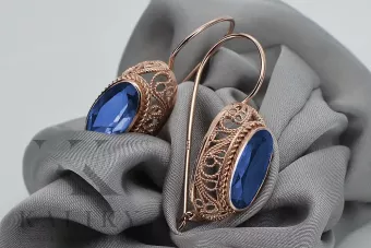 Vintage 14k Rose Gold Sapphire Earrings, Oval Cut