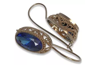 Vintage 14k Rose Gold Sapphire Earrings, Oval Cut