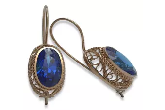Vintage 14k Rose Gold Sapphire Earrings, Oval Cut