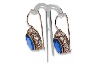 Vintage 14k Rose Gold Sapphire Earrings, Oval Cut