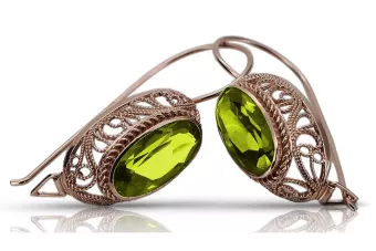 Kolczyki z różowego czerwonego 14k złota 585 z peridotem vec023 Vintage