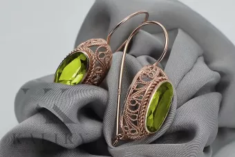 Rosa rosa 14k 585 pendientes de peridote de oro vec023 Estilo soviético ruso vintage