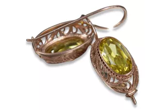 Rosa rosa 14k 585 pendientes de peridote de oro vec023 Estilo soviético ruso vintage