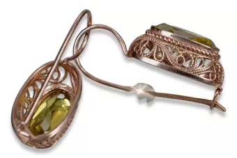 Roz roz 14k 585 de aur cercei peridot vec023 Vintage stil rus sovietic