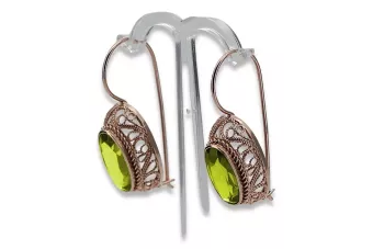 Kolczyki z różowego czerwonego 14k złota 585 z peridotem vec023 Vintage