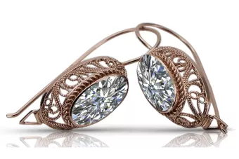 Rose pink 14k 585 gold zircon earrings vec023 Vintage Russian Soviet style