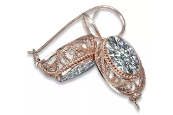 Rose pink 14k 585 gold zircon earrings vec023 Vintage Russian Soviet style