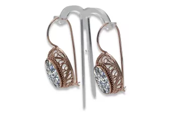 Rose pink 14k 585 gold zircon earrings vec023 Vintage Russian Soviet style