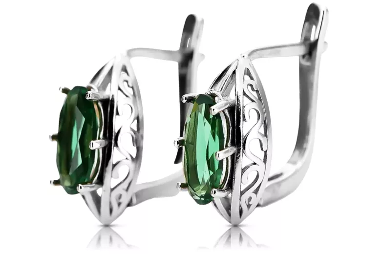 Vintage 925 Silver emerald earrings vec141s Russian Soviet style