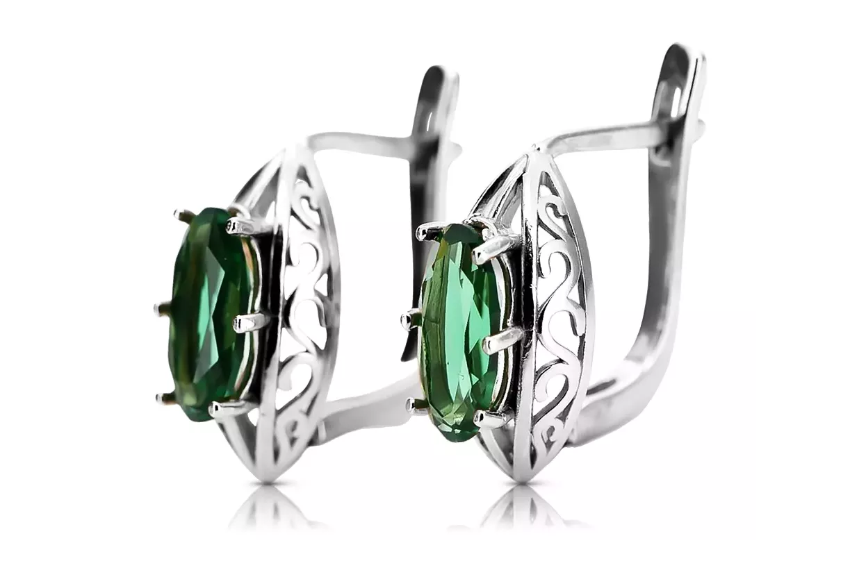 Vintage 925 Silver emerald earrings vec141s Russian Soviet style Vintage 925 Silver emerald earrings vec141s Russian Soviet style