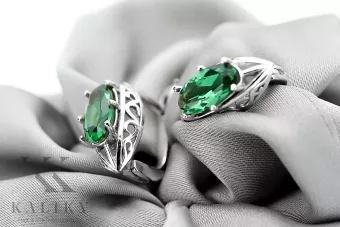 Vintage 925 Pendientes de esmeralda de plata vec141 estilo soviético ruso