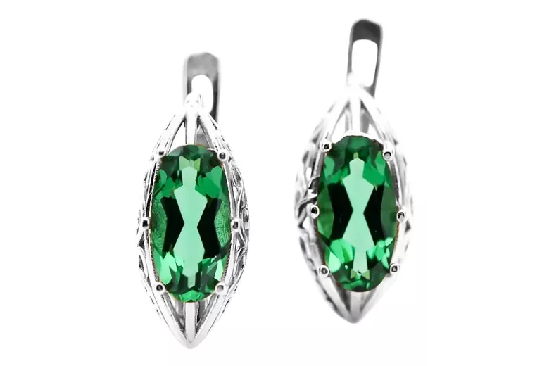 Vintage 925 Silver emerald earrings vec141s Russian Soviet style