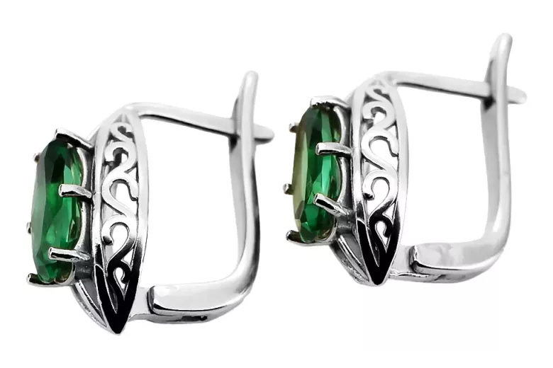 Vintage 925 Silver emerald earrings vec141s Russian Soviet style