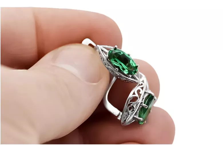 Vintage 925 Silver emerald earrings vec141s Russian Soviet style