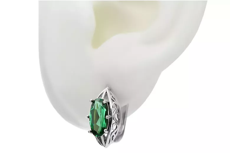 Vintage 925 Silver emerald earrings vec141s Russian Soviet style
