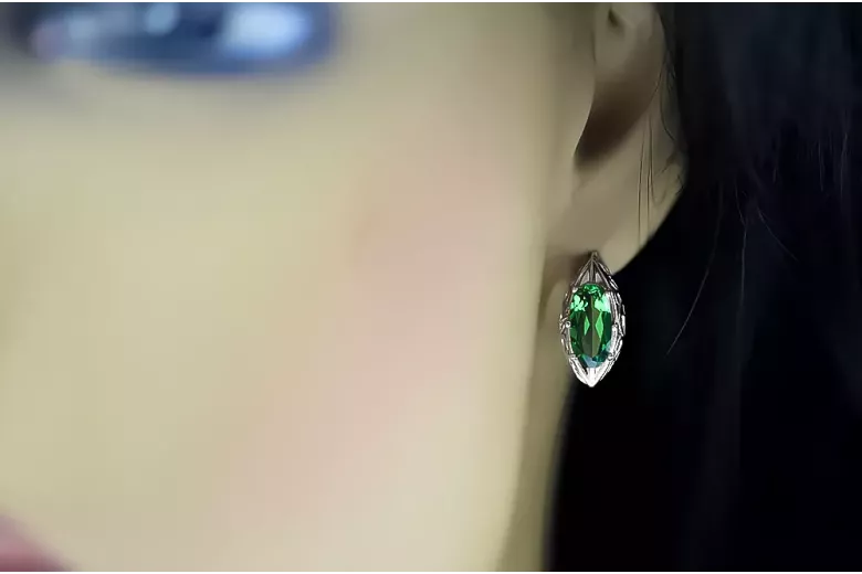 Jahrgang 925 Silber Smaragd Ohrringe Vec141s Russischer Sowjetstil