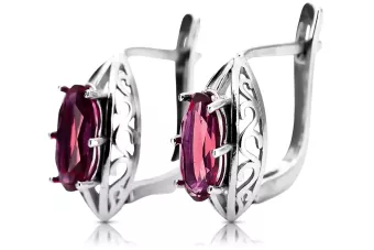 Boucles d'Oreilles Vintage Argent 925 Rubis, Pierre Ovale