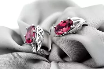 Pendientes Vintage de Plata 925 con Rubí, Piedra Ovalada