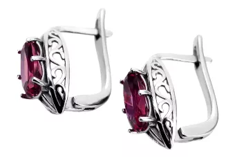 Pendientes Vintage de Plata 925 con Rubí, Piedra Ovalada