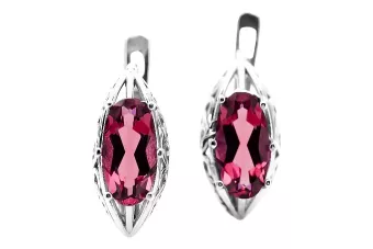 Pendientes Vintage de Plata 925 con Rubí, Piedra Ovalada