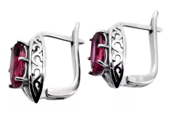 Pendientes Vintage de Plata 925 con Rubí, Piedra Ovalada