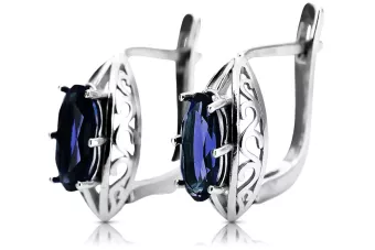 Vintage 925 Pendientes de zafiro de plata vec141 estilo soviético ruso