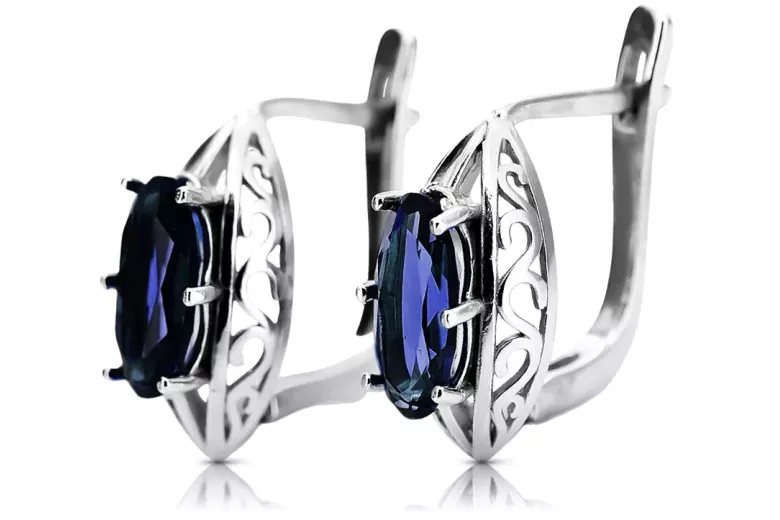 Vintage 925 Silver sapphire earrings vec141s Russian Soviet style