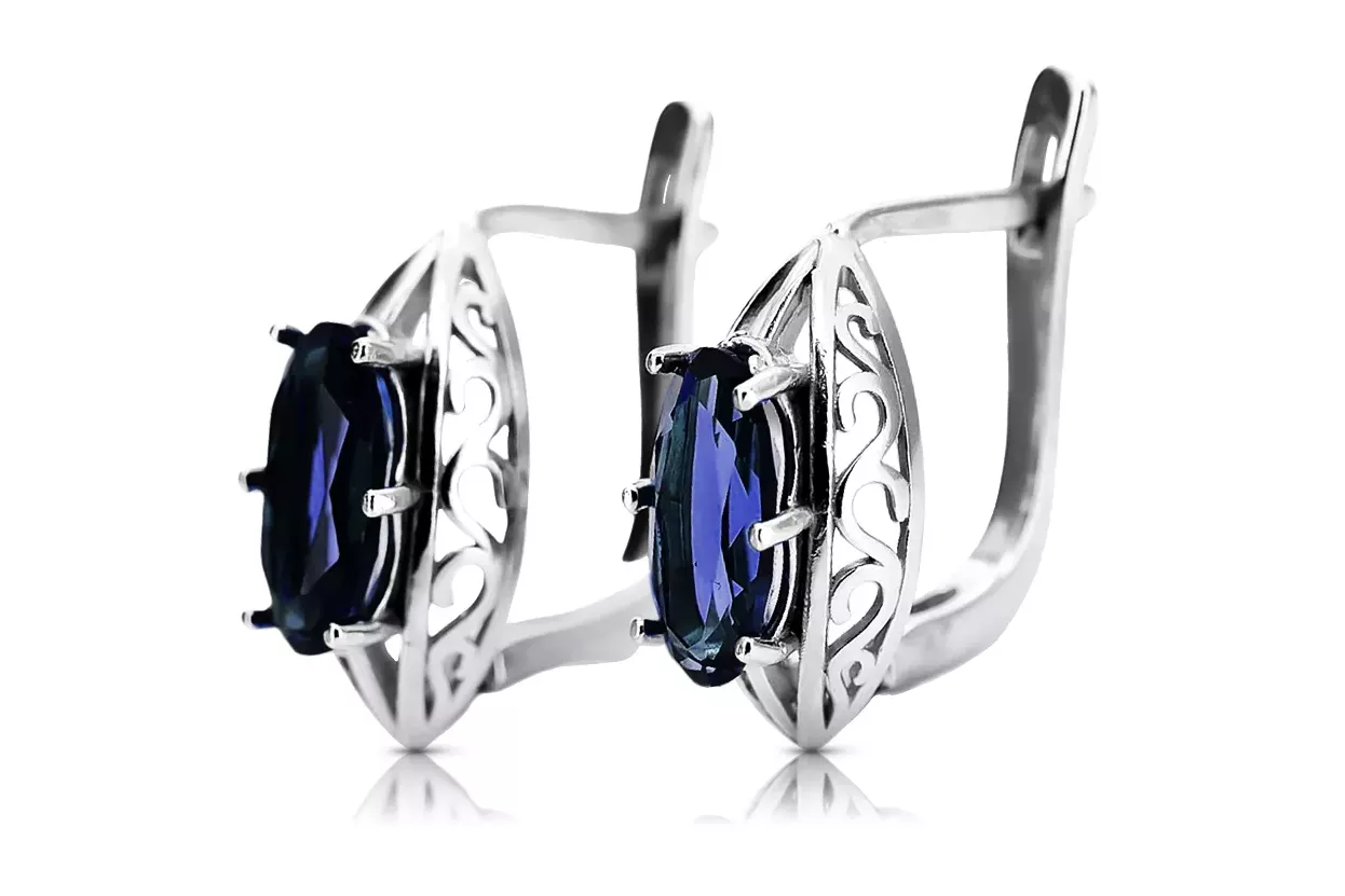 Vintage 925 Silver sapphire earrings vec141s Russian Soviet style Vintage 925 Silver sapphire earrings vec141s Russian Soviet style