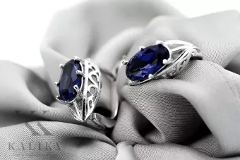 Vintage 925 Pendientes de zafiro de plata vec141 estilo soviético ruso