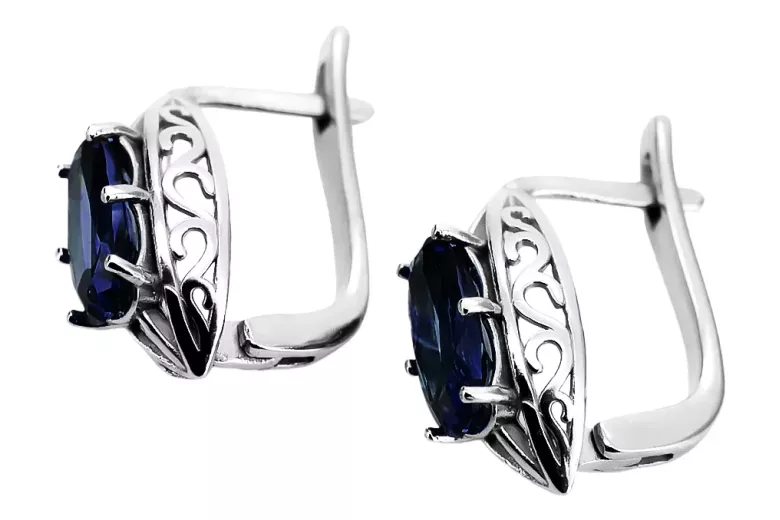 Vintage 925 Silver sapphire earrings vec141s Russian Soviet style