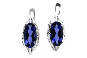 Vintažiniai rusiški 925 sidabriniai auskarai su safyru vec141s rusiško sovietinio stiliaus