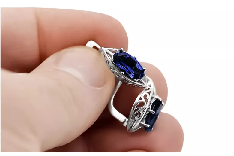 Vintage 925 Silver sapphire earrings vec141s Russian Soviet style