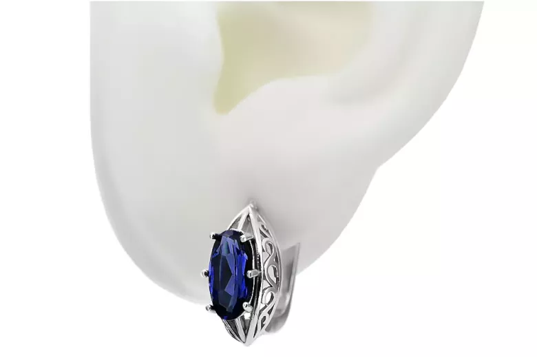 Vintage 925 Silver sapphire earrings vec141s Russian Soviet style