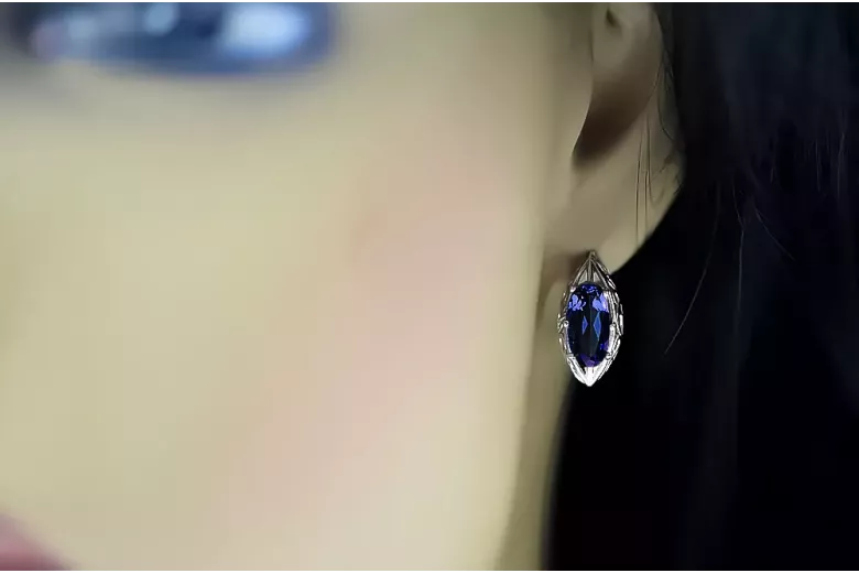 Vintage 925 Silver sapphire earrings vec141s Russian Soviet style