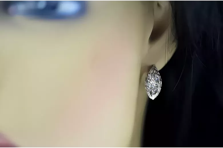 Vintage 925 Silver zircon earrings vec141s Russian Soviet style